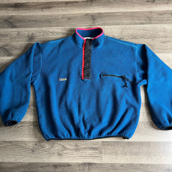 VTG Columbia 1/2 Snap Button Fleece Jacket Men's XL Blue Pink 80/90s Made in USA - Picture 1 of 15